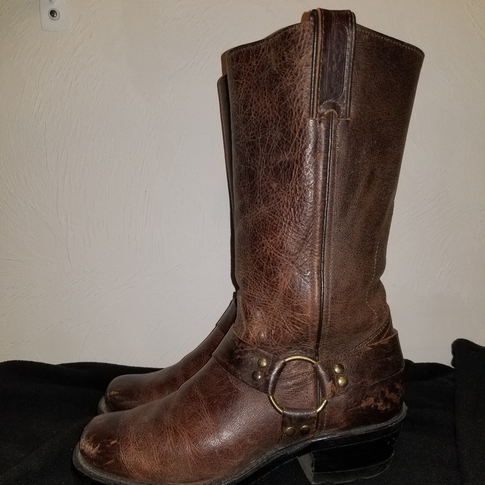 Genuine leather biker boots ,brown